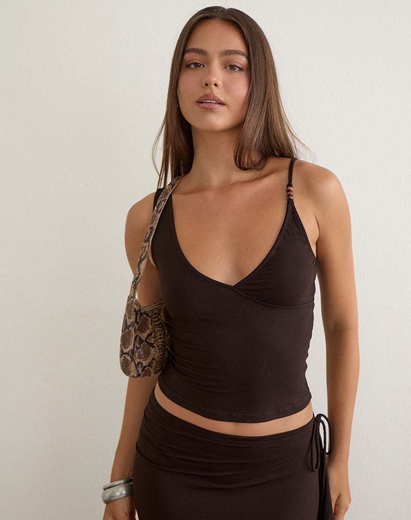 Image of Fara Top with Beads in Jersey Chocolate Brown