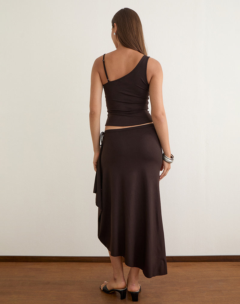 Image of Phemia Maxi Skirt with Beads in Jersey Chocolate Brown