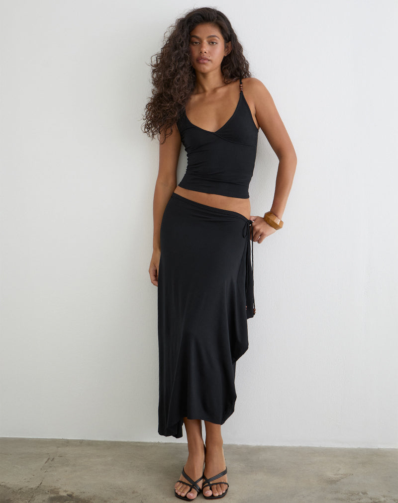 Phemia Maxi Skirt with Beads in Jersey Black