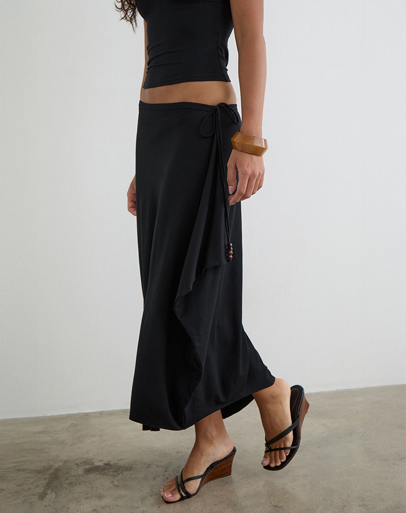 Phemia Maxi Skirt with Beads in Jersey Black