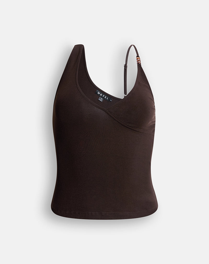 Image of Fara Top with Beads in Jersey Chocolate Brown