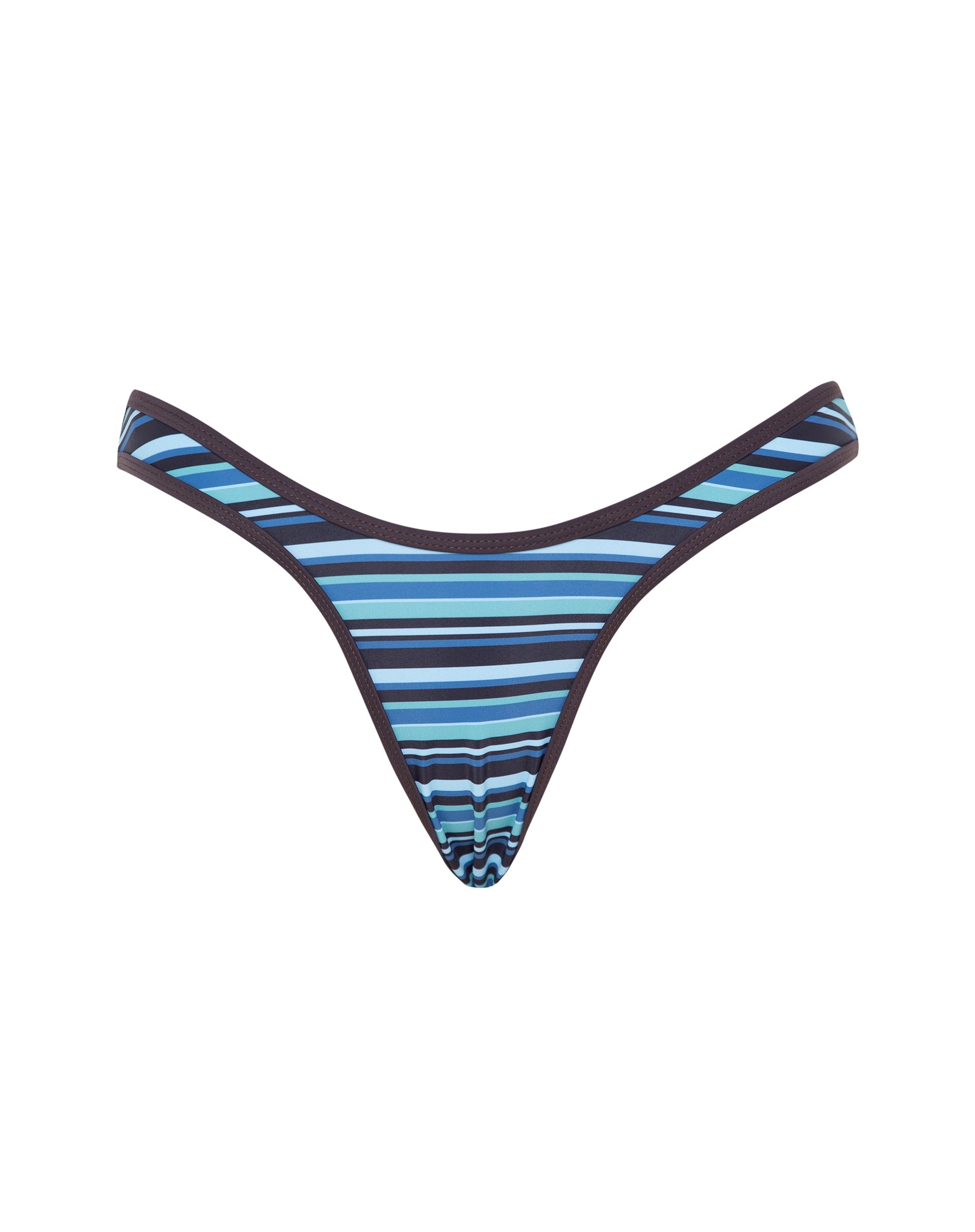 Image of Farida Bikini Bottom in Stripe Blue with Brown Binding