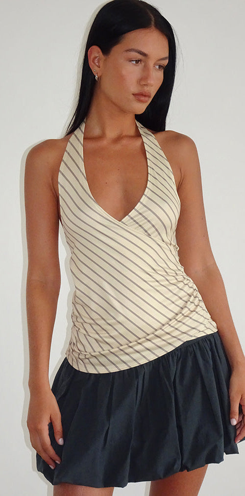 image of Fayez Slinky Top in Yellow Diagonal Stripe