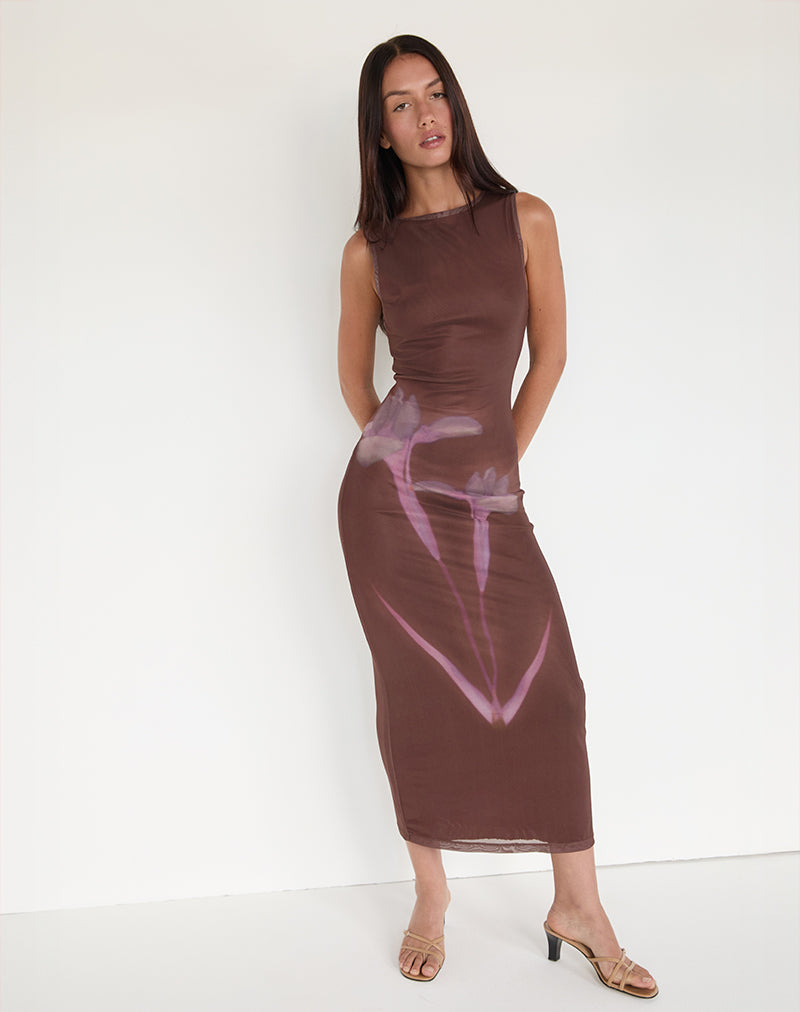 Image of Fayola Maxi Dress in Blurred Floral Print Brown