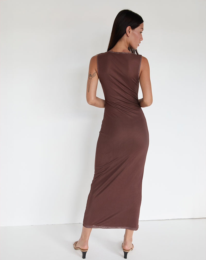 Image of Fayola Maxi Dress in Blurred Floral Print Brown