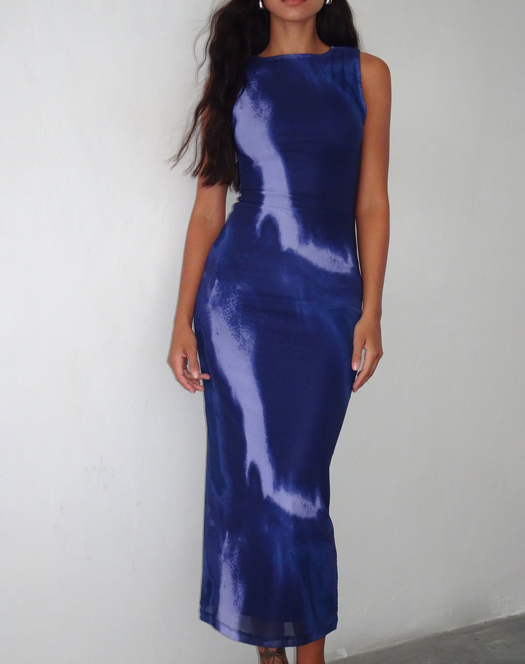 Fayola Printed Maxi Dress in Watercolour Navy