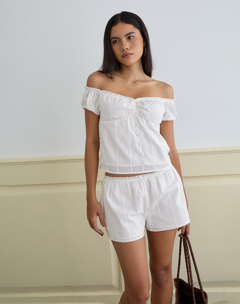 Sumi Shorts in Cotton Dobby White