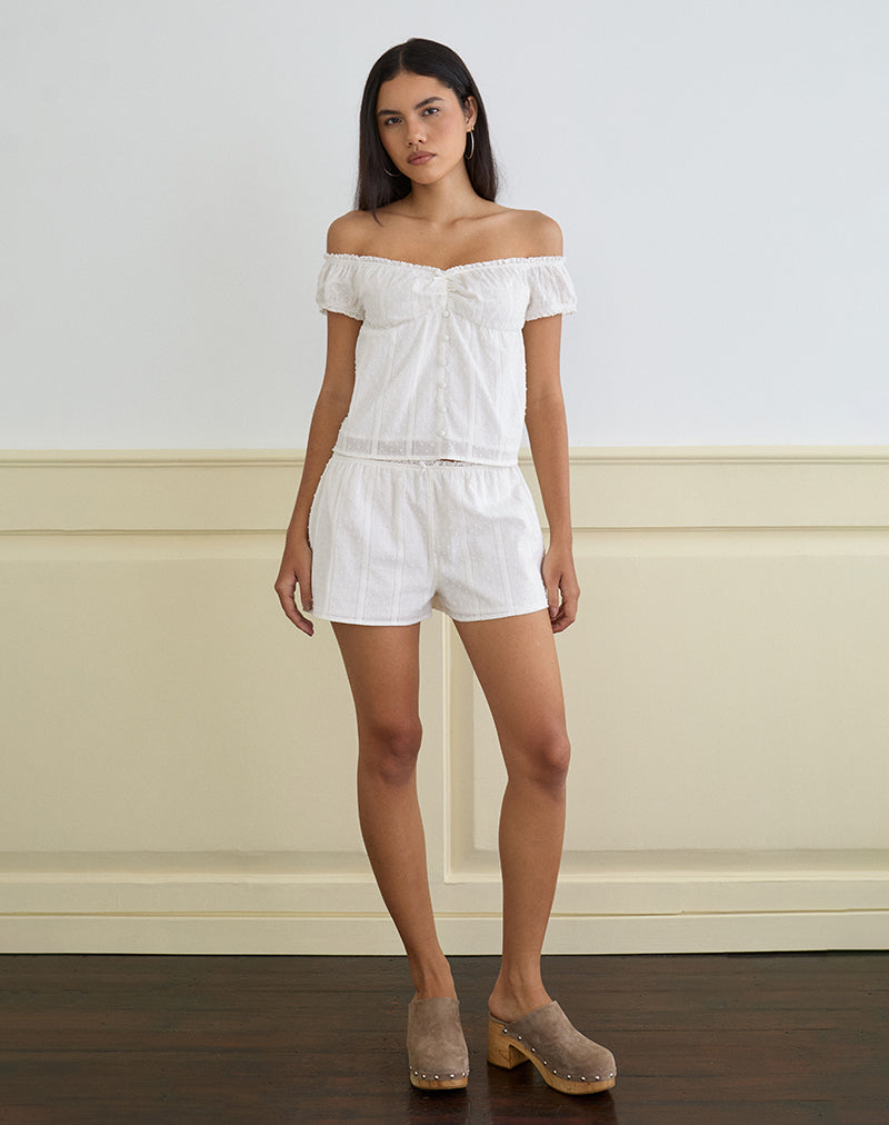 Image of Fayra Bardot Corset Top in Cotton Dobby White