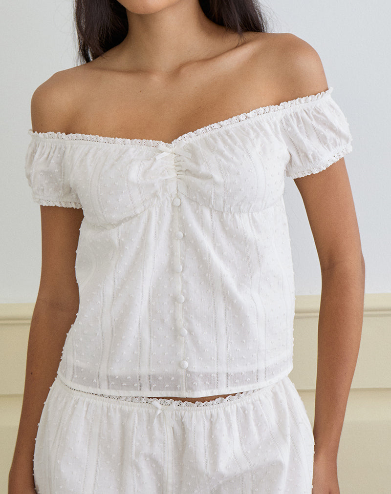 Fayra Bardot Corset Top in Cotton Dobby White