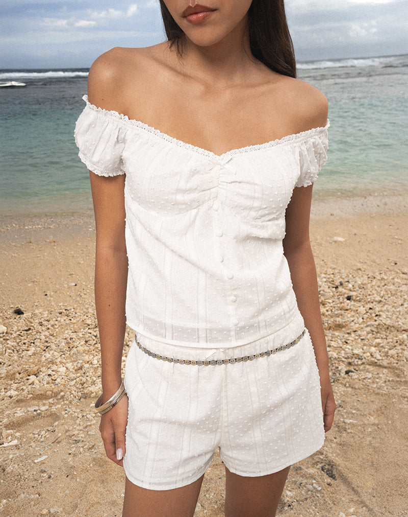 Fayra Bardot Corset Top in Cotton Dobby White