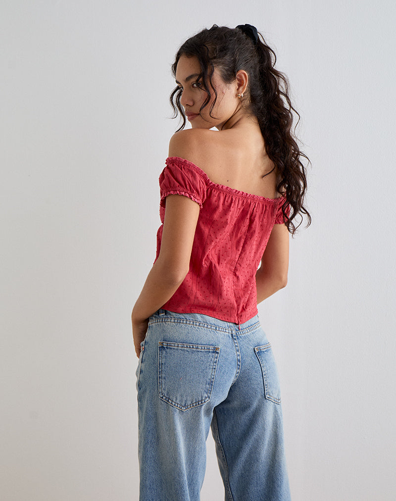 Image of Fayra Bardot Corset Top in Dobby Red