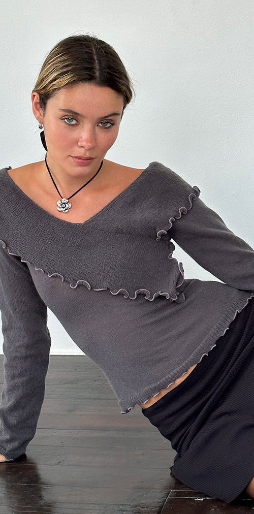 Image of Febby Sheer Knit Jumper in Dark Charcoal