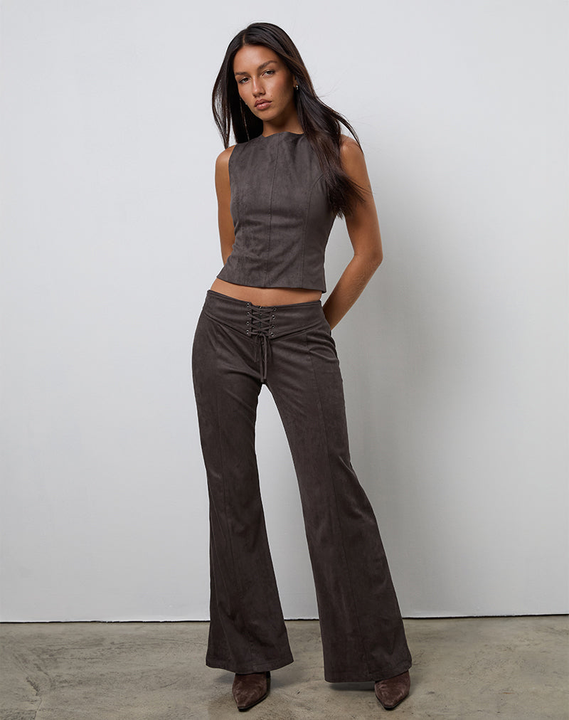 Image of Vallen Trousers in Dark Faux Suede Chestnut