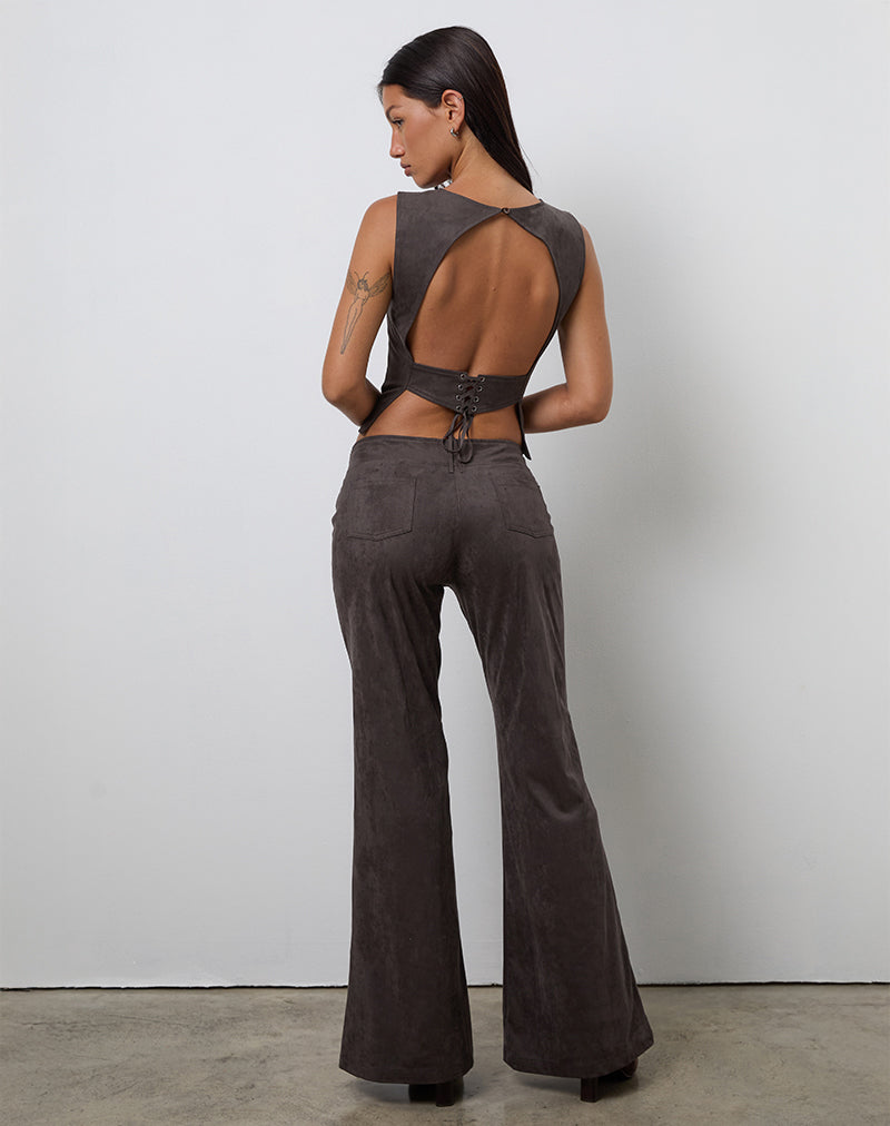 Felia Tie Back Top in Faux Suede Dark Chestnut