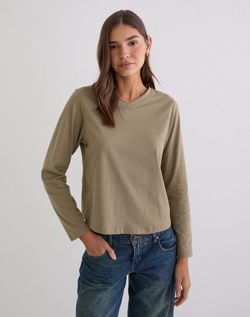 Image of Feman Top in Jersey Khaki