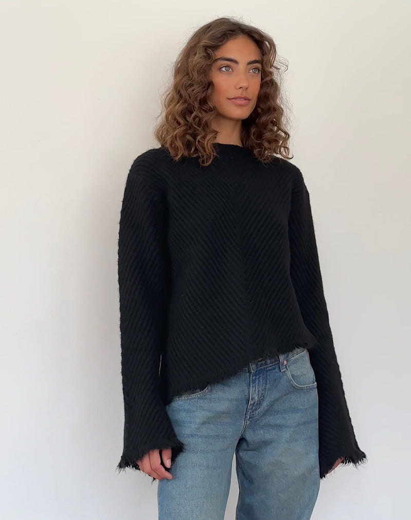 Fergie Asymmetric Knit Jumper in Black