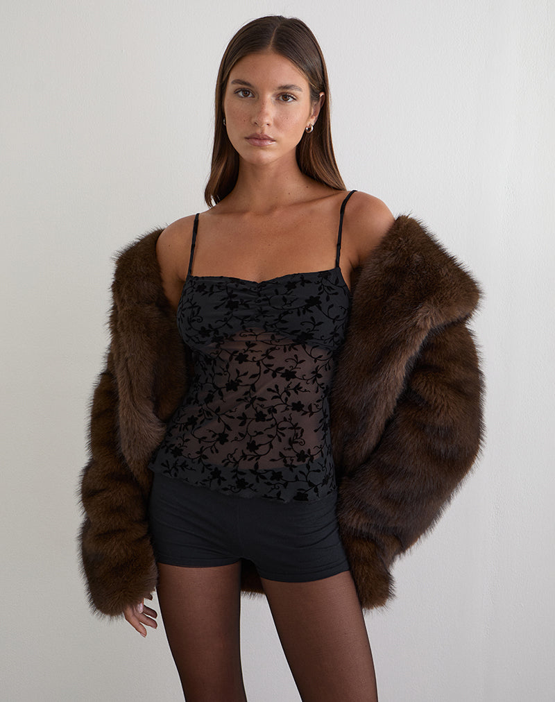 Fierza Cami Top in Pretty Petal Flock Black