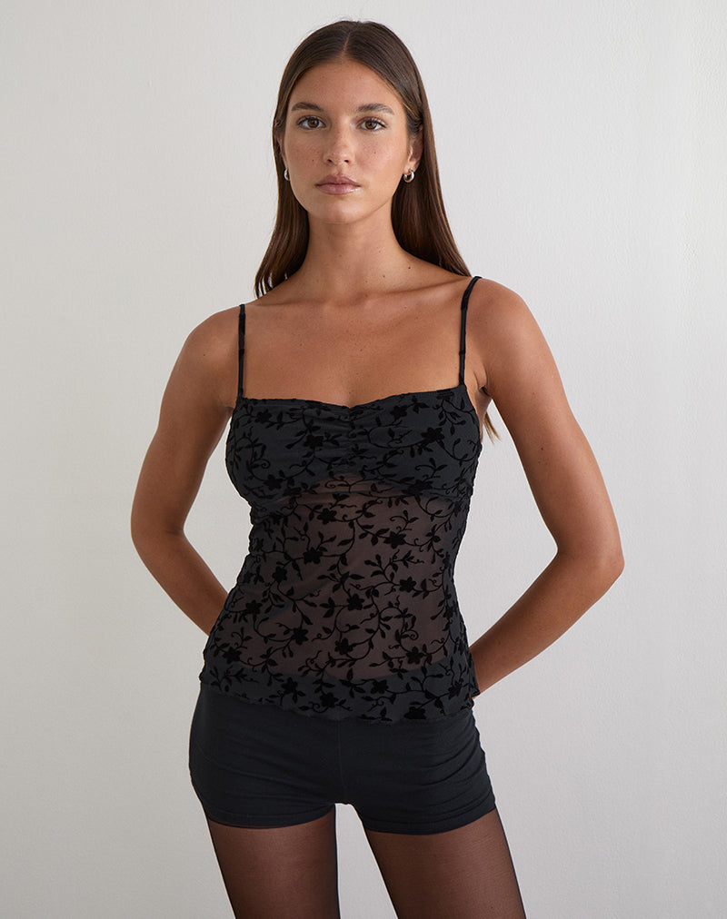 Image of Fierza Cami Top in Pretty Petal Flock Black