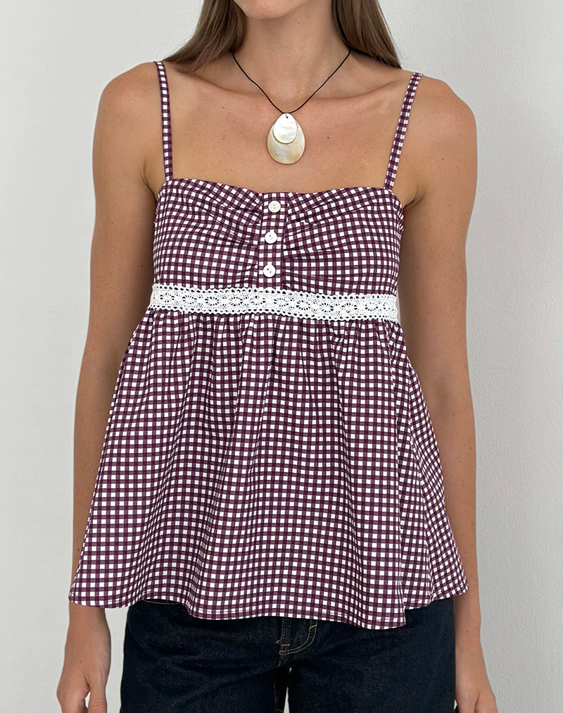 Flika Cami Top in Mini Gingham Wine