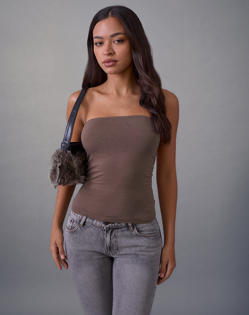 Image of Foster Bandeau Top in Rayon Jersey Deep Taupe