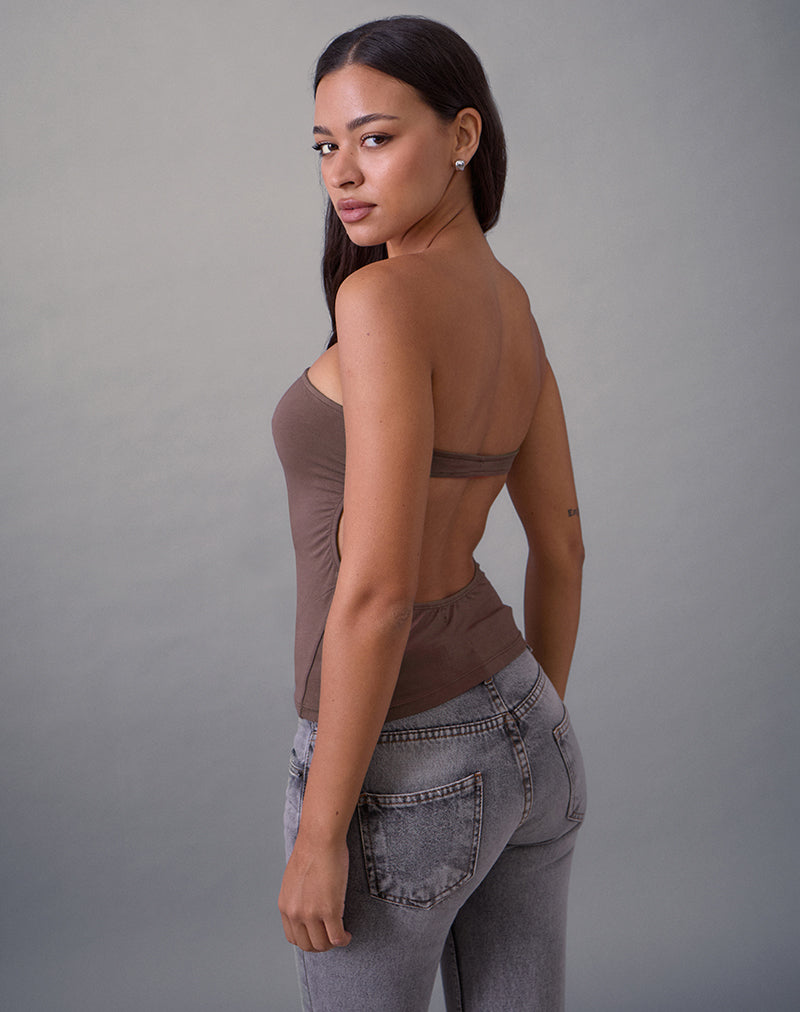 Image of Foster Bandeau Top in Rayon Jersey Deep Taupe