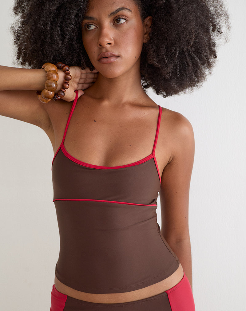 Fraba Tankini in Brown with Red Binding