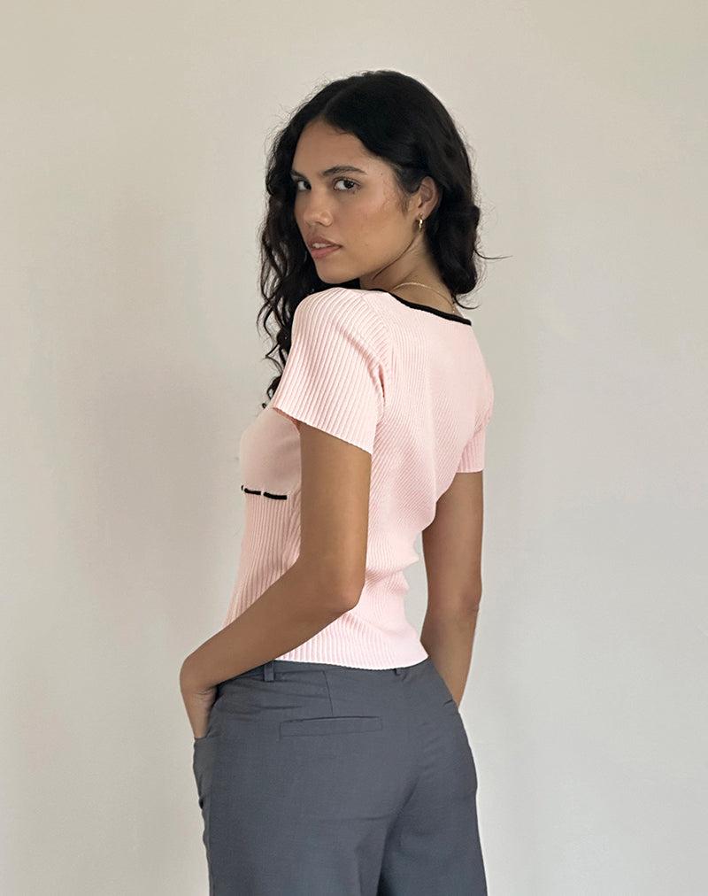 Image of Frauke Top in Blush Pink with Black
