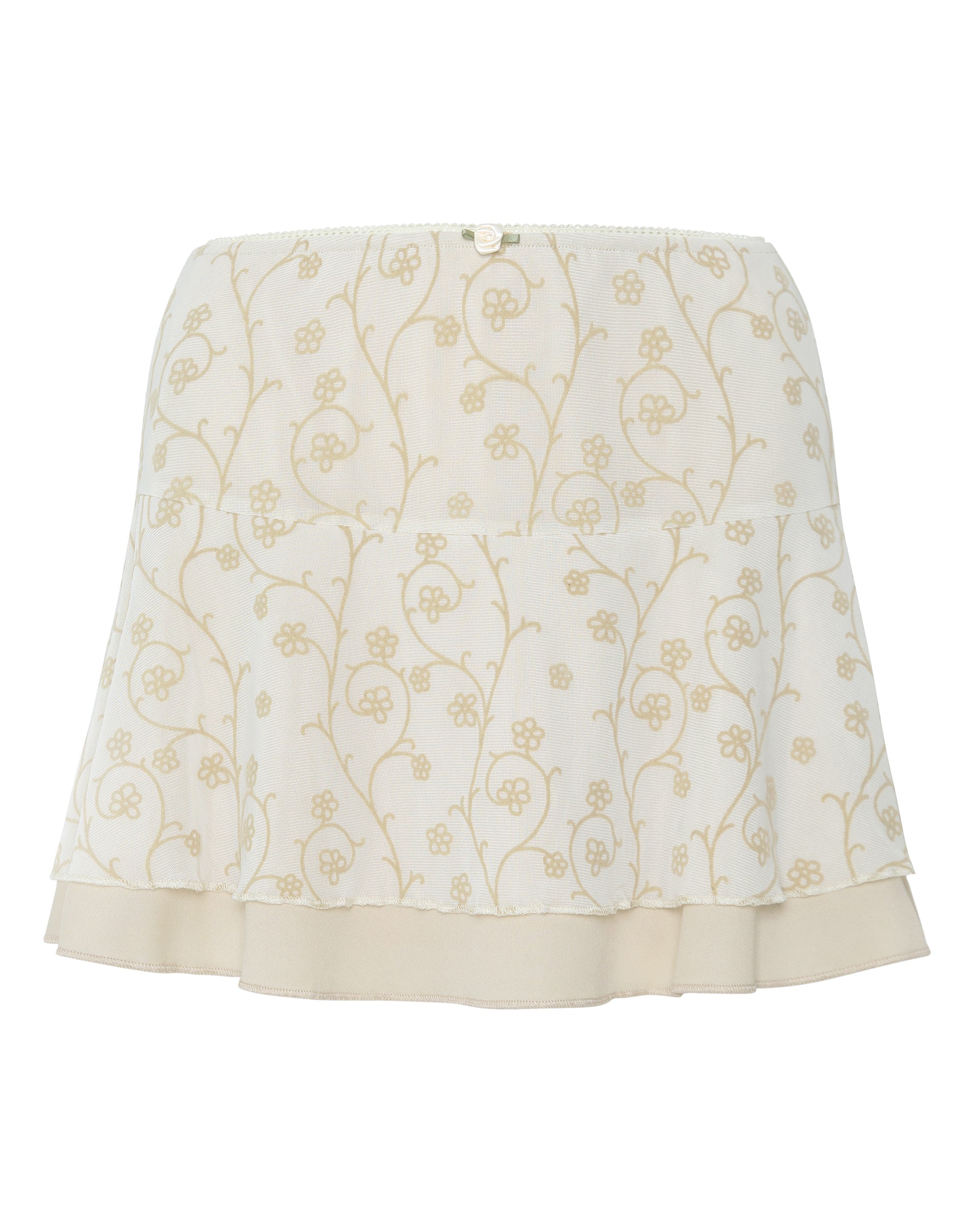image of Friska Mini Skirt in Beige Mesh Light Tan Flock