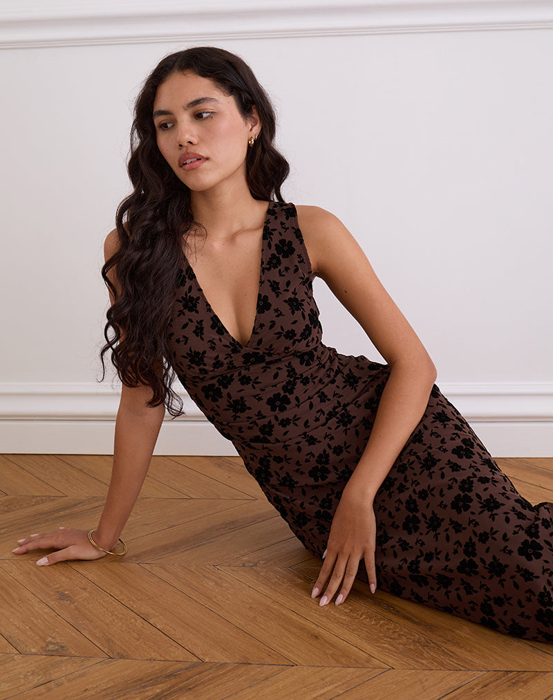 Image of Gabriela Midi Dress in Garden Floral Brown