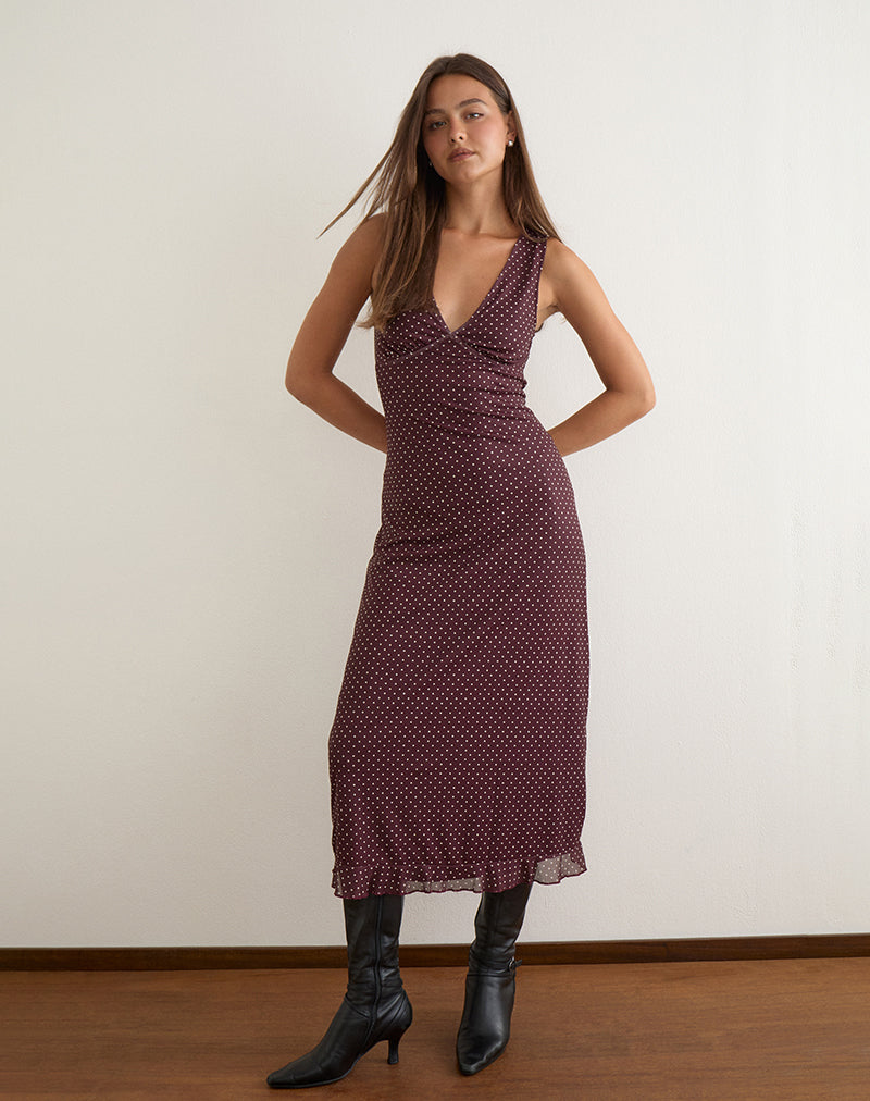 Image of Gabriela Midi Dress in Brown with Micro Polka Print