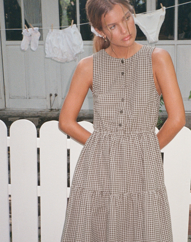 90s 'Dawn Joy Fashions' newest Brown Gingham Dress / Medium