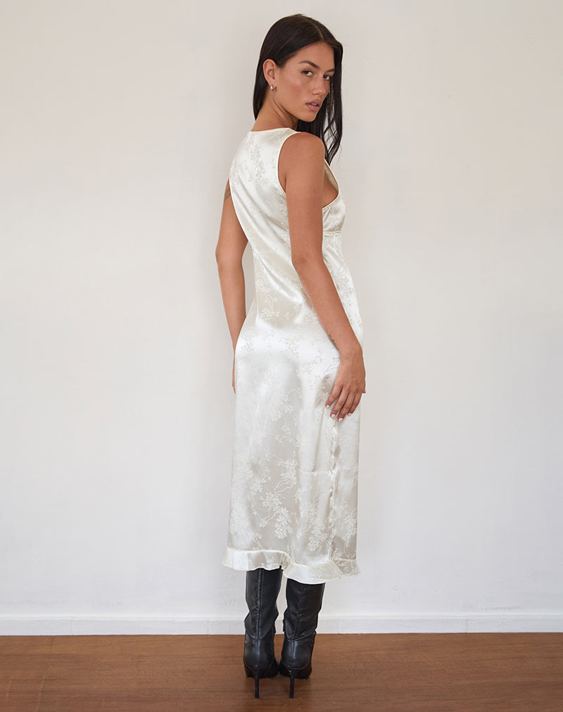 Image of Gastari Midi Dress in Satin Jacquard White