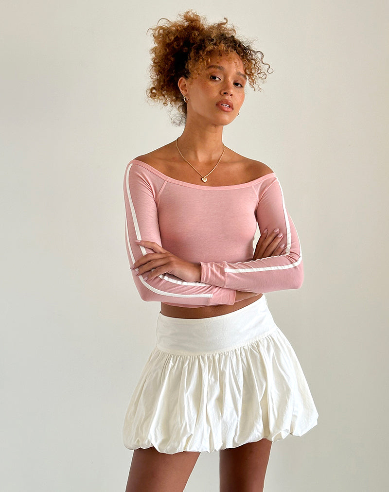 Image of Gavya Bardot Long Sleeve Top in Pink Lady with White Stripe