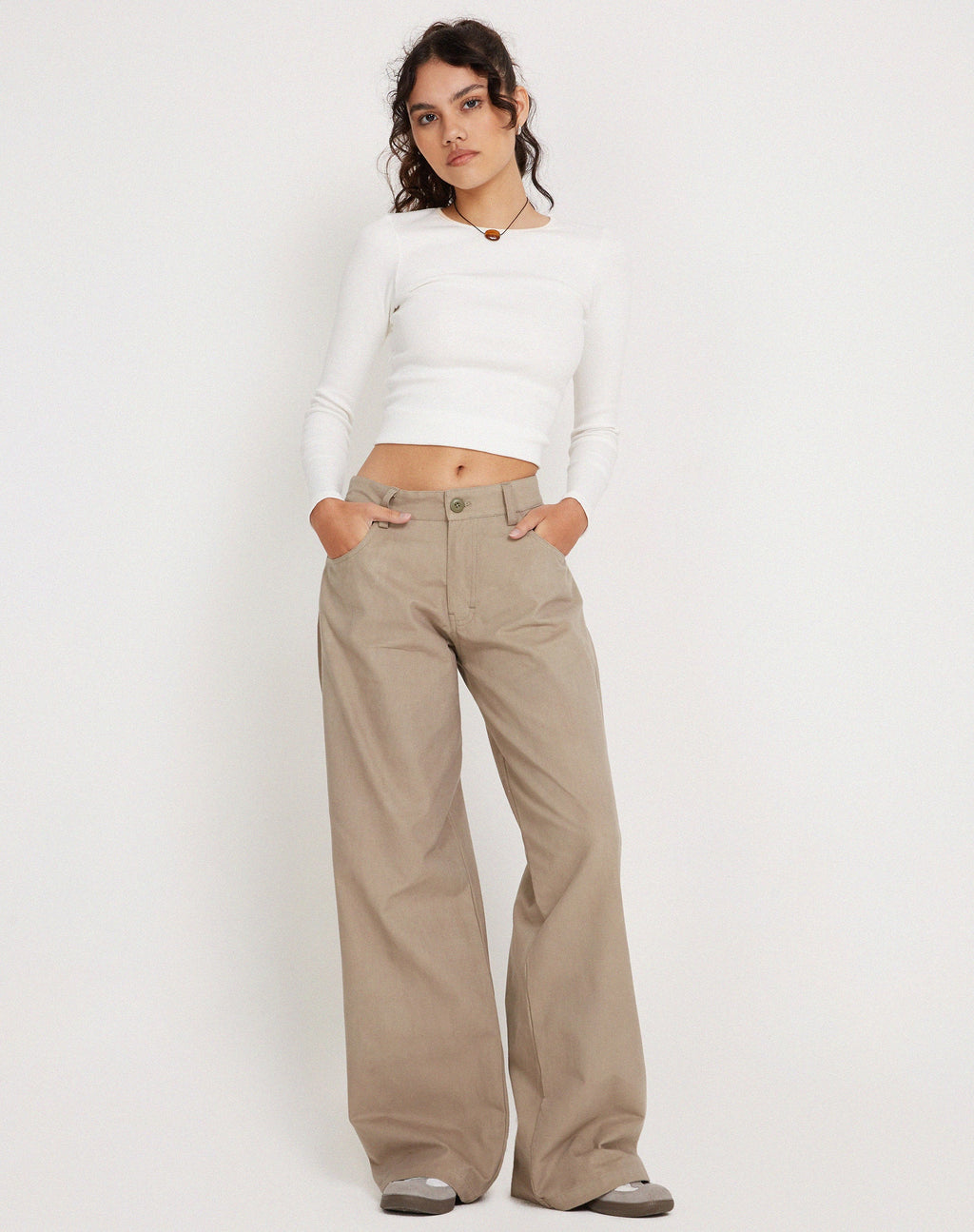 Roomy Low Rise Extra Wide Trousers in Biscotti