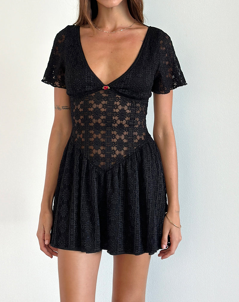 image of Geni Mini Dress in Regal Lace Black