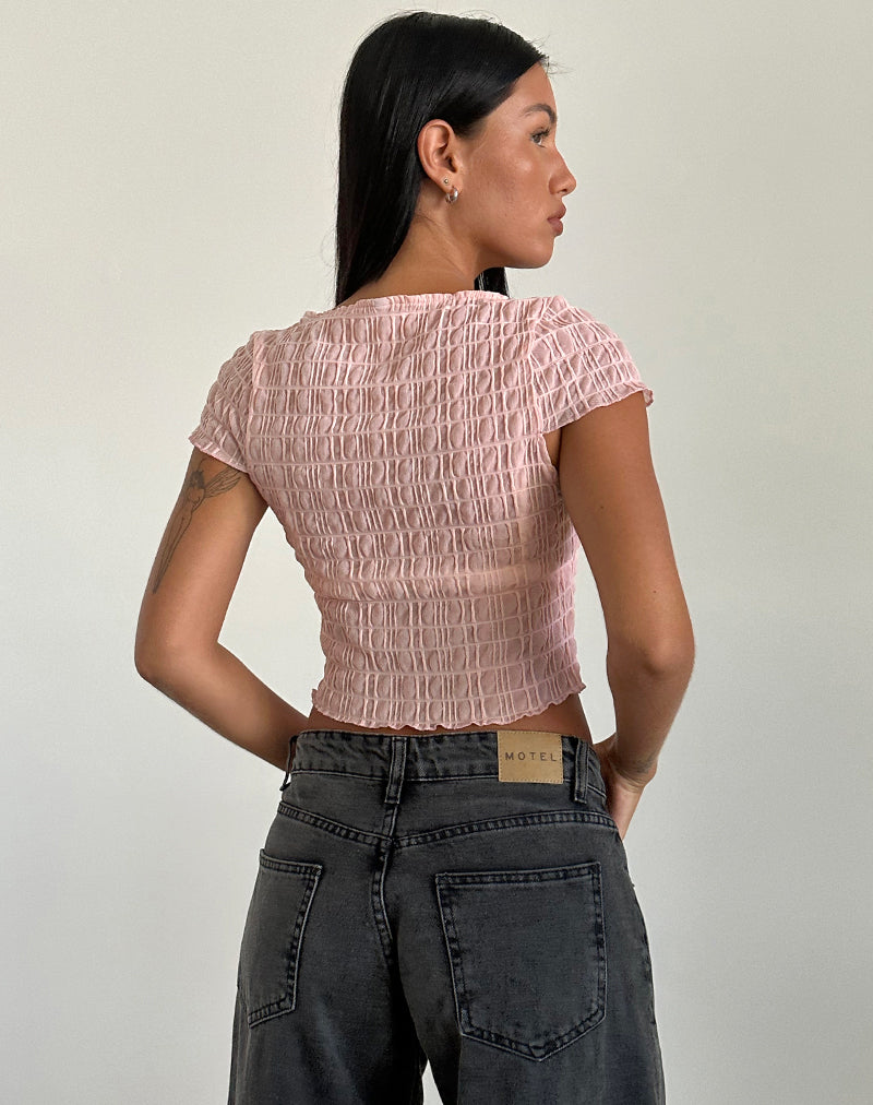 image of Georgia Textured Mesh Top in Blush Pink