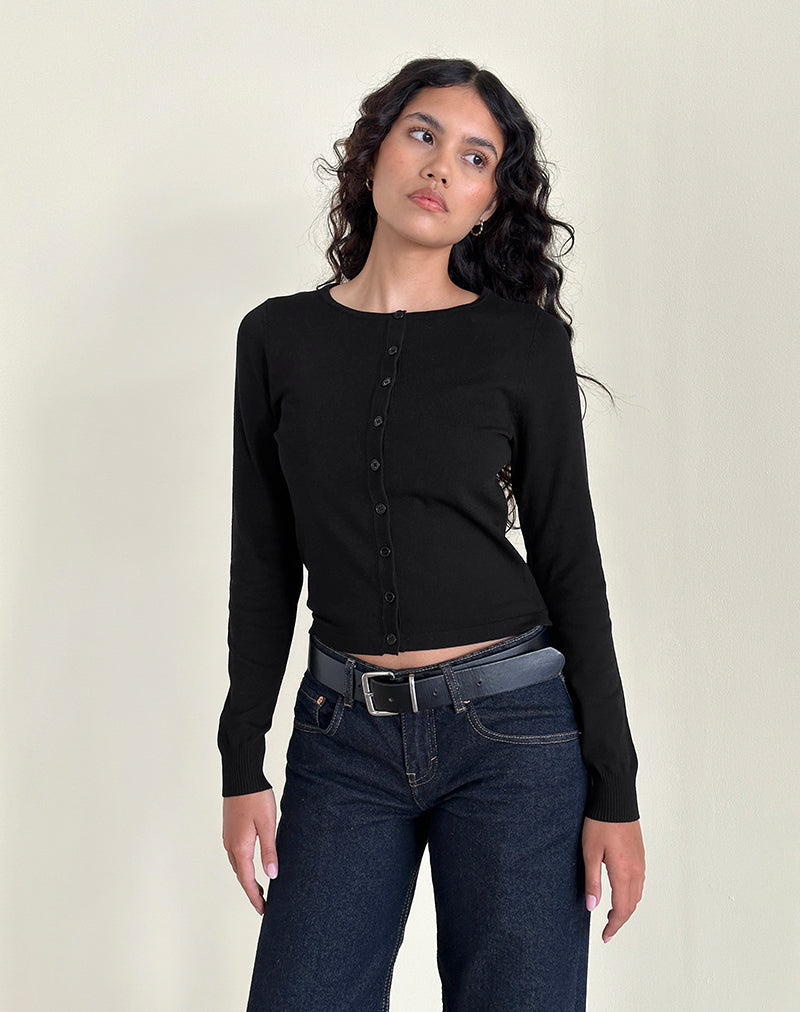 Image of Giovanina Cardigan in Flat Knit Black