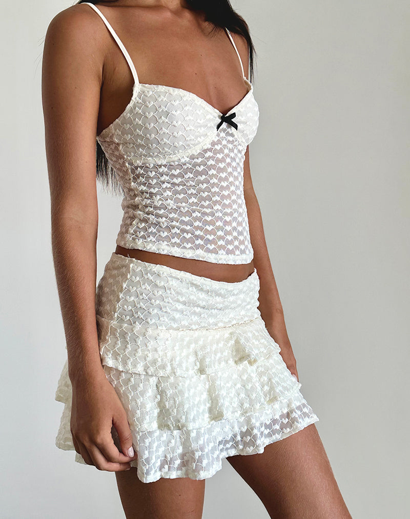 image of Camigo Mini Skirt in Ivory Heart Lace