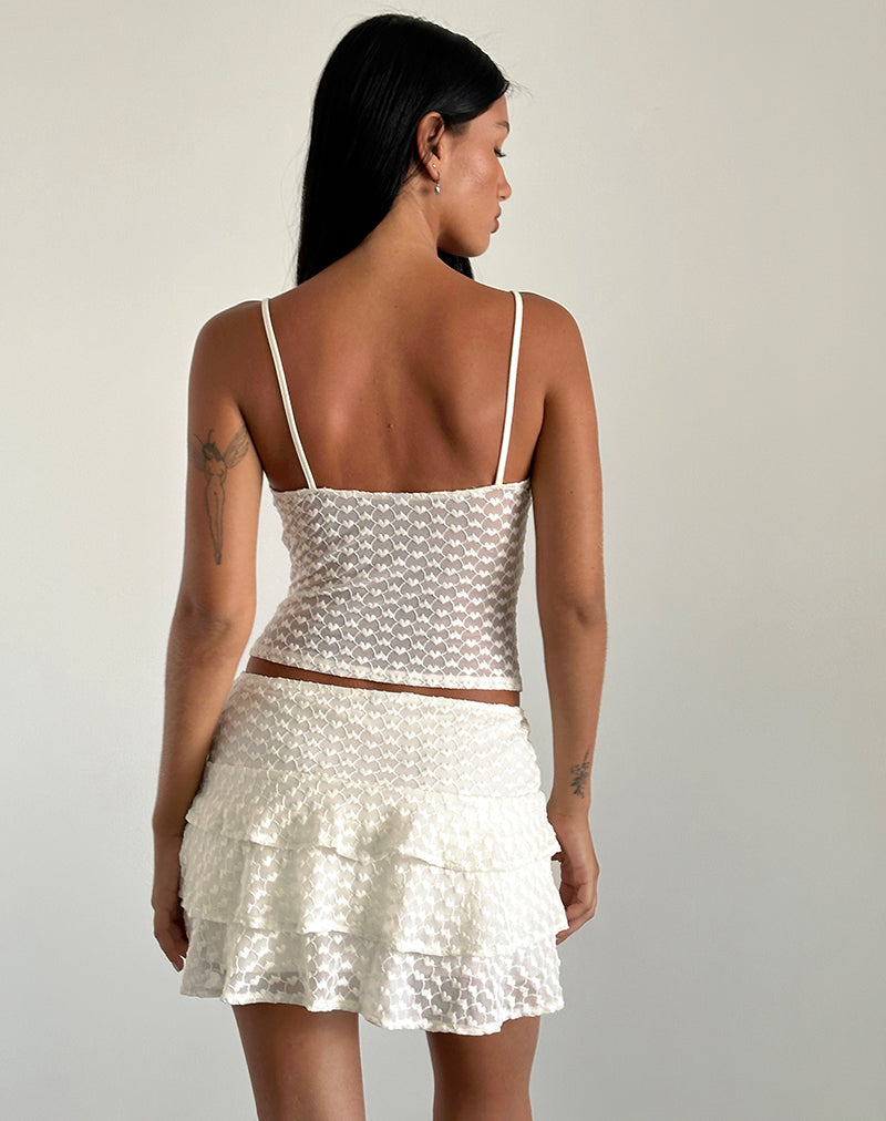 image of Camigo Mini Skirt in Ivory Heart Lace