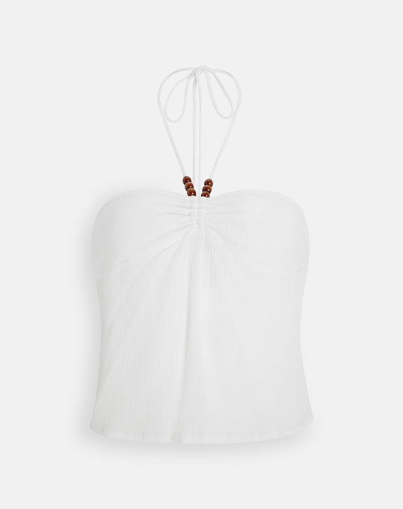 Image of Grain Top in Crinkle Off White with Beads