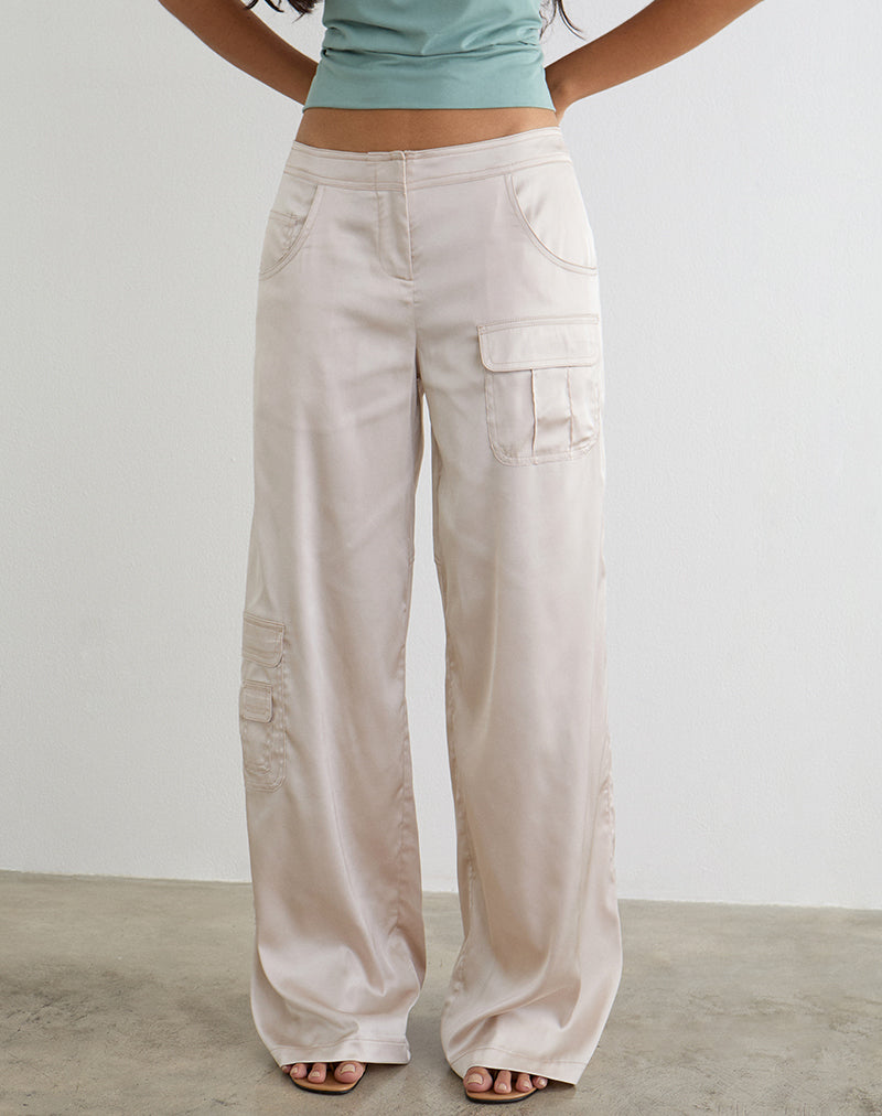 Grania Straight Leg Cargo Trouser in Cream