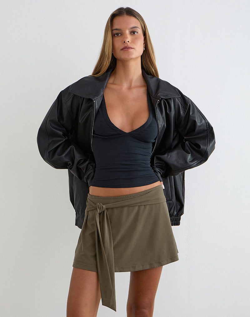 Image of Grecia Tie Mini Skirt in Cupro Khaki