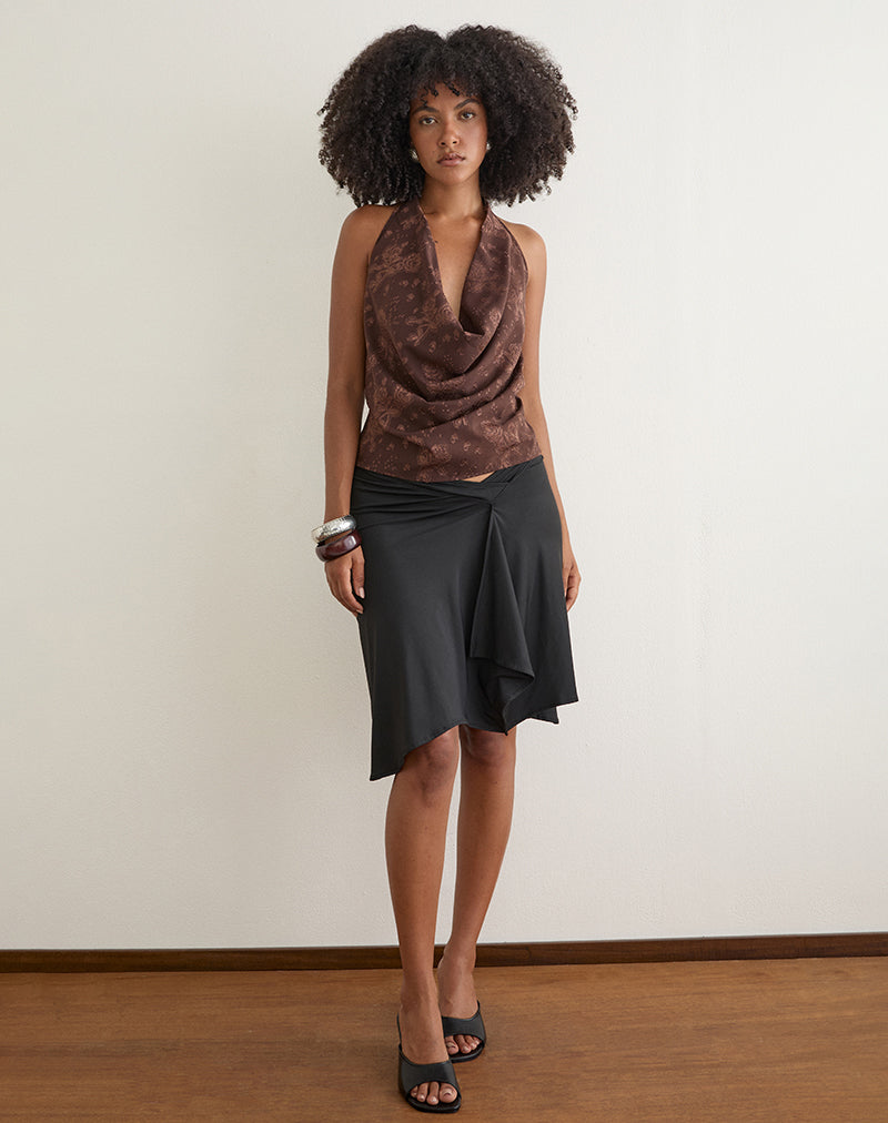 Image of Greece Cowl Top in Floral Jacquard Chiffon Brown