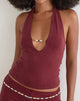 Image of Grizel Halterneck Top with Pearl Trim in Cupro Burgundy