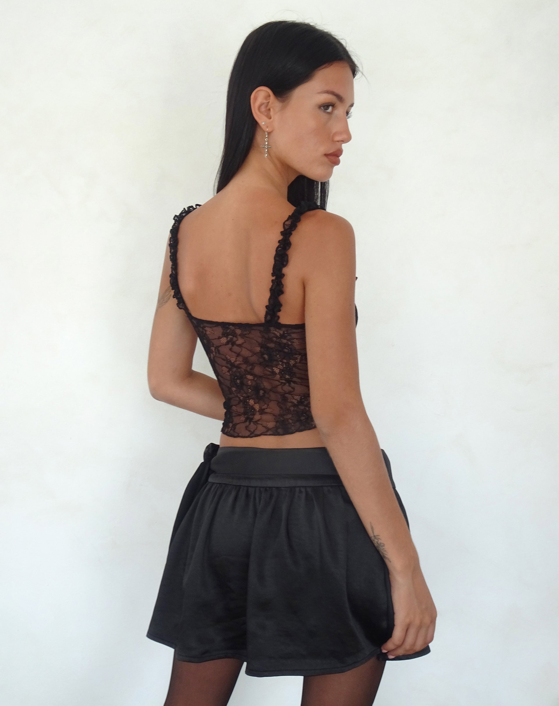 Image of Habema Wrap Mini Skirt in Satin Black