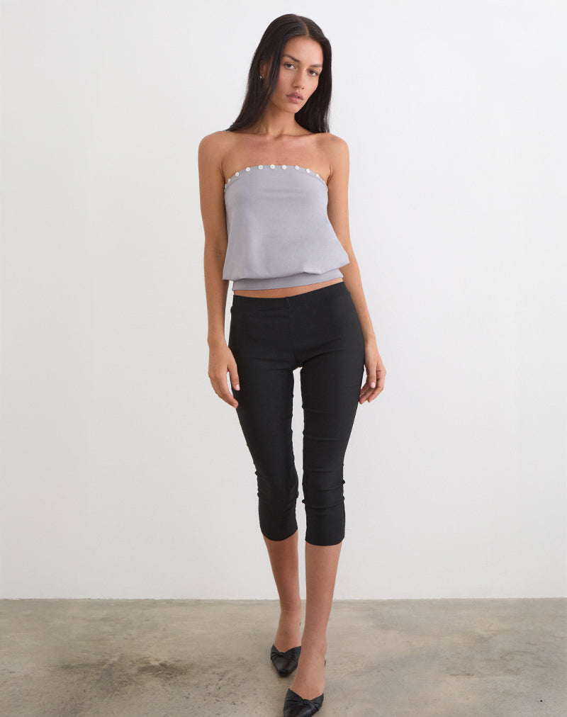 Image of Hagar Top in Lilac Grey with Pearl Button Trim