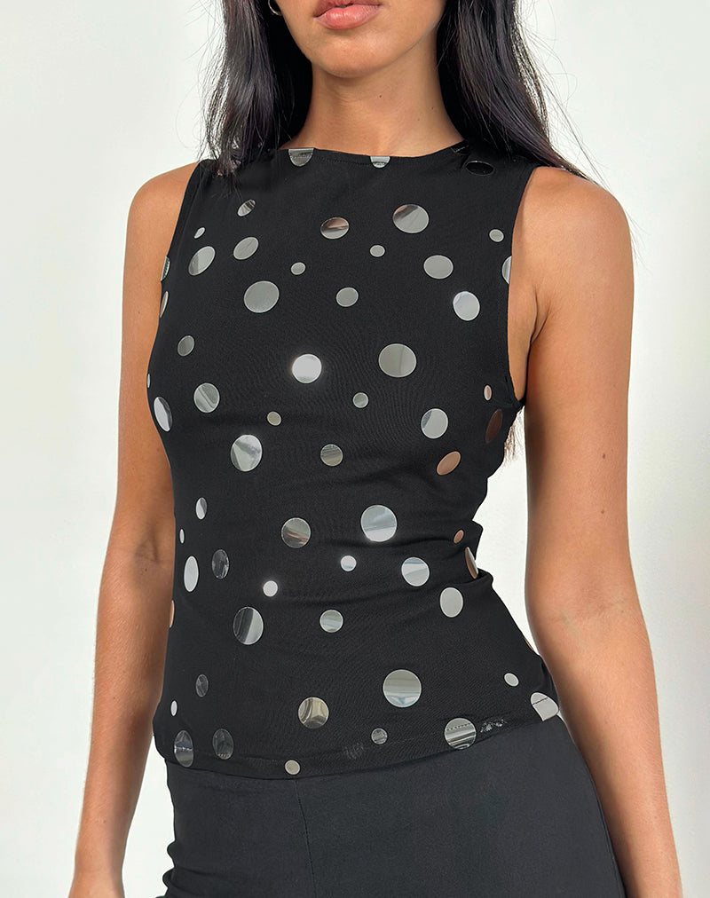 Image of Hala Top in Black with Silver Polka Dot Foil