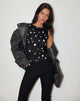 Image of Hala Top in Black with Silver Polka Dot Foil