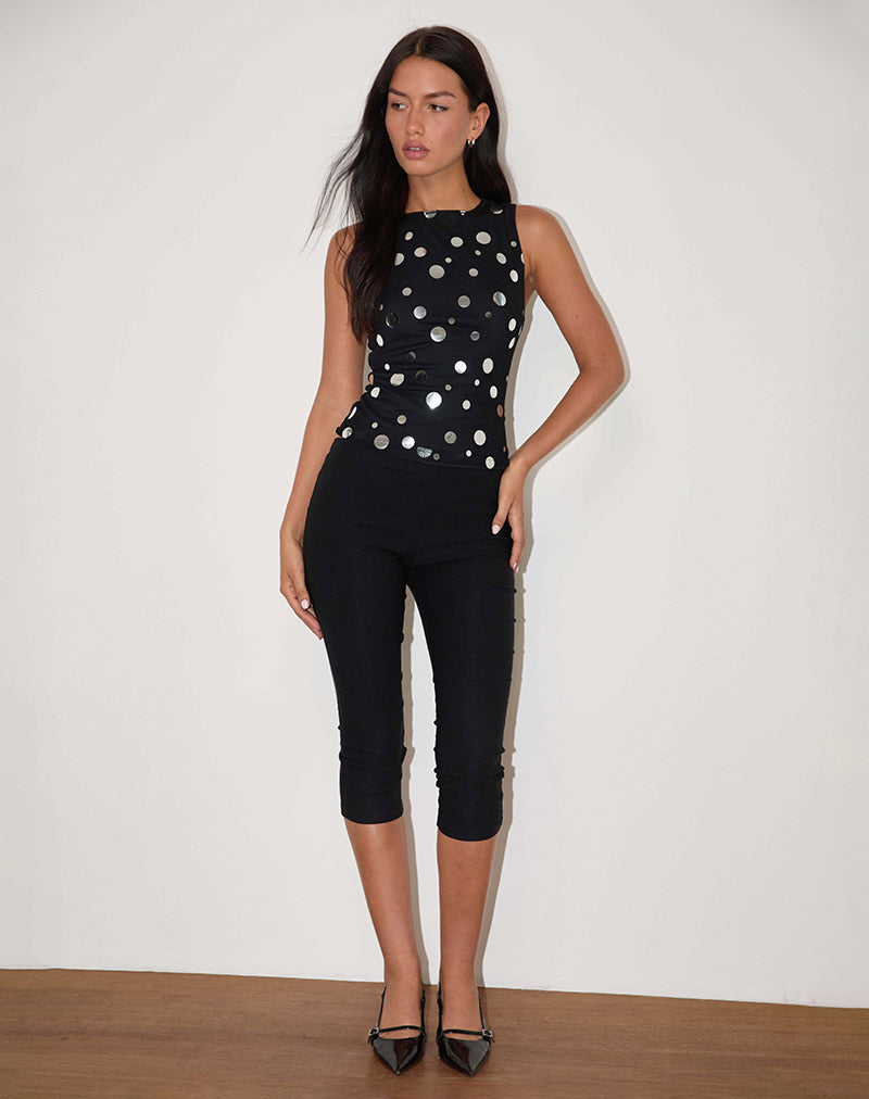 Image of Hala Top in Black with Silver Polka Dot Foil