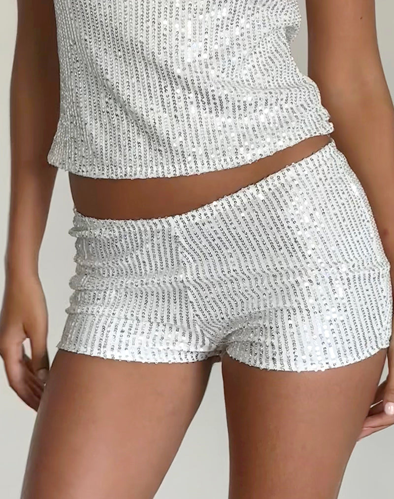 Erna Shorts in Silver Chrome Sequin